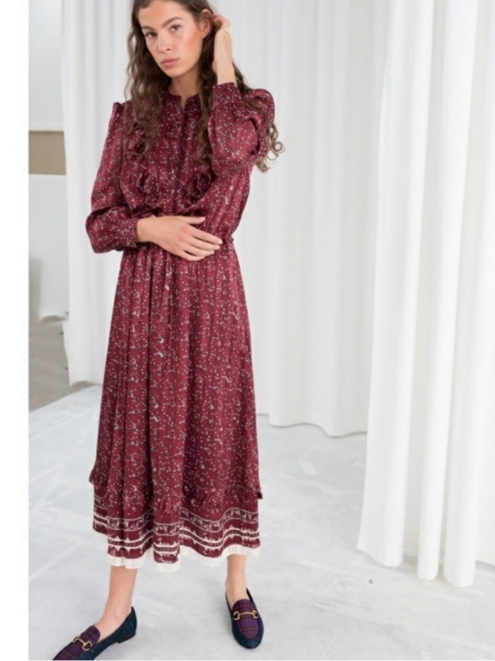 & Other Stories Ruffle Bib Midi Prairie Dress Paris Atelier